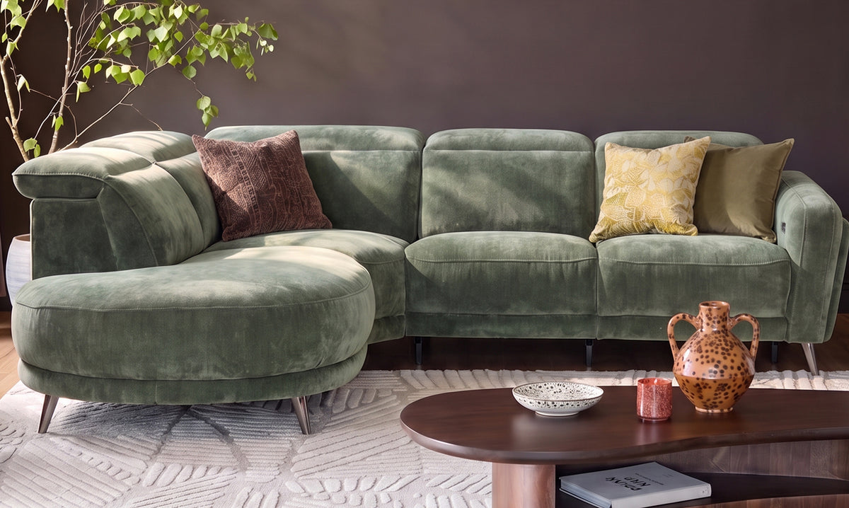 Rosa dark green chenille left hand corner chaise sofa