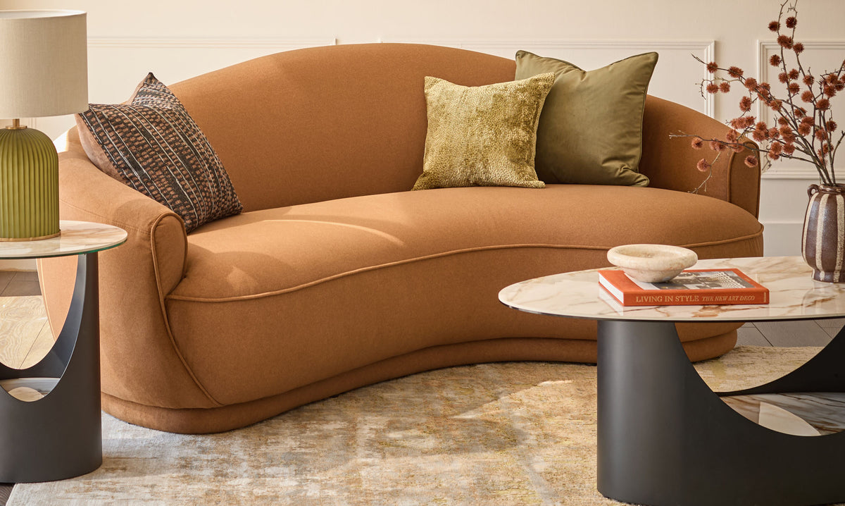 Rosetta caramel fabric 3 seater sofa