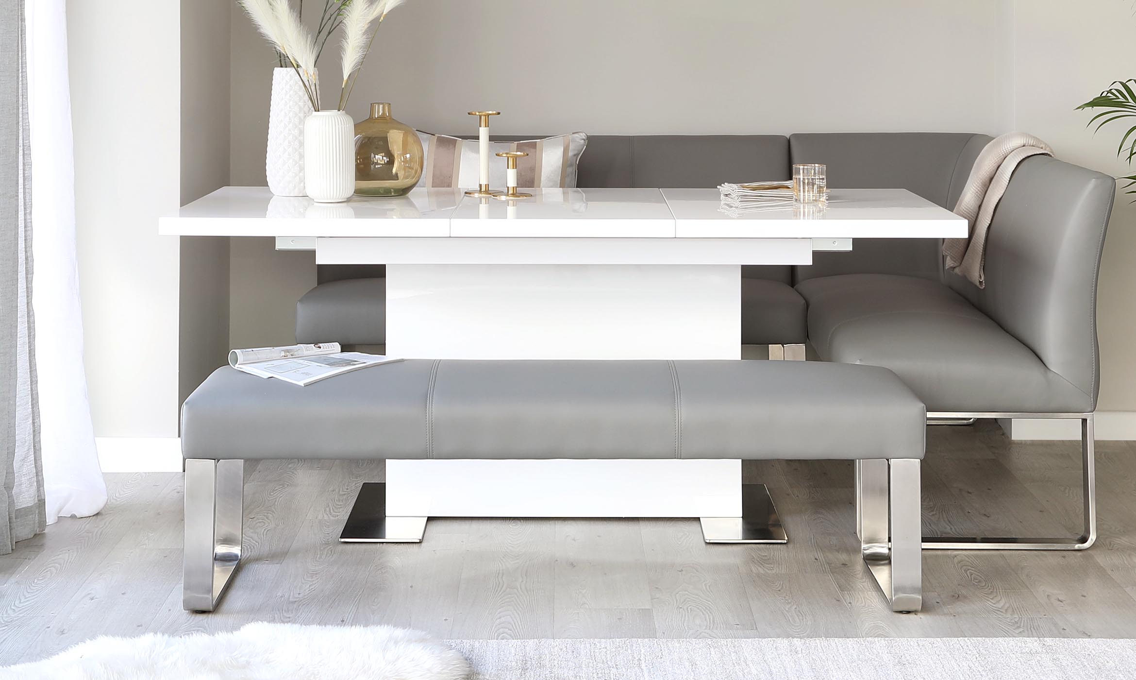 Loop 5 Seater Grey Faux Leather & Stainless Steel Left Hand Corner Dining Bench
