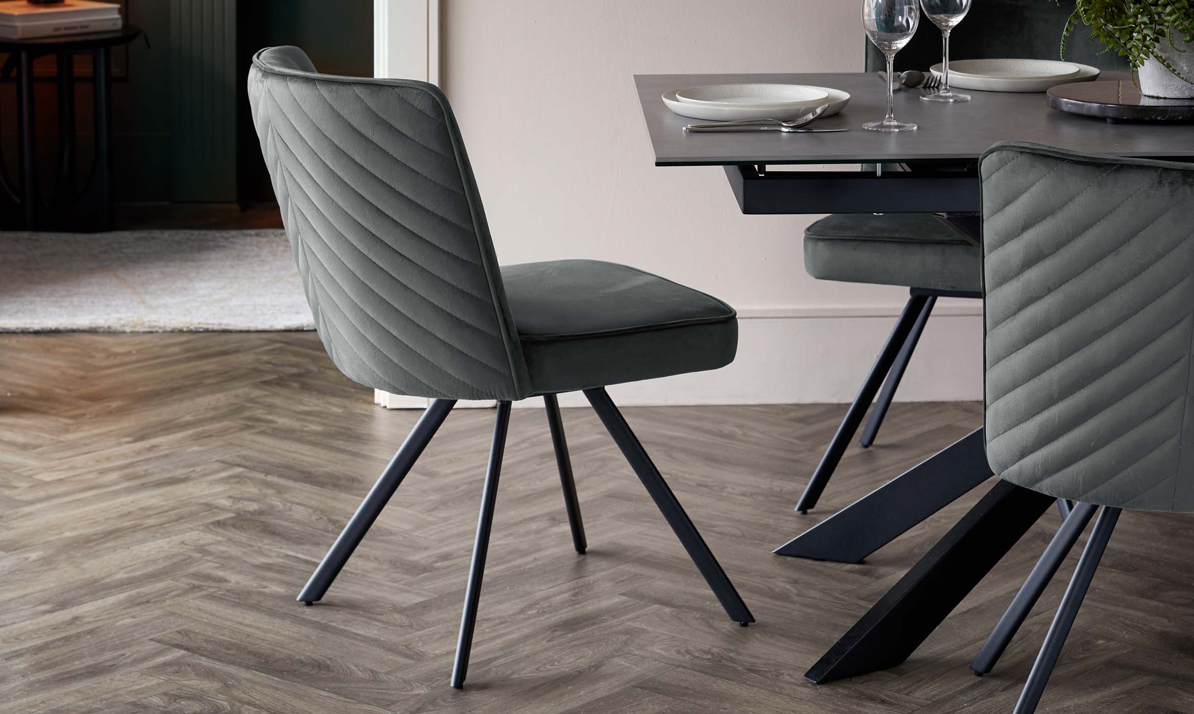 Serena Dark Grey Velvet Swivel Chair