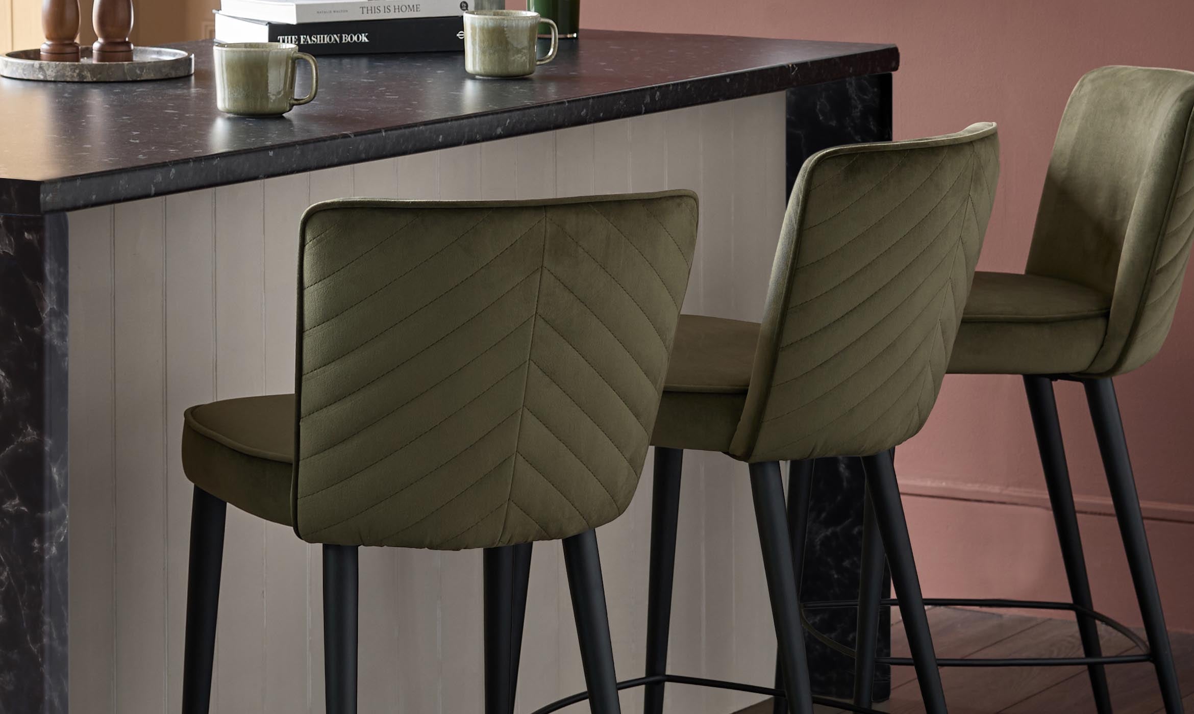 Serena olive green velvet bar stool