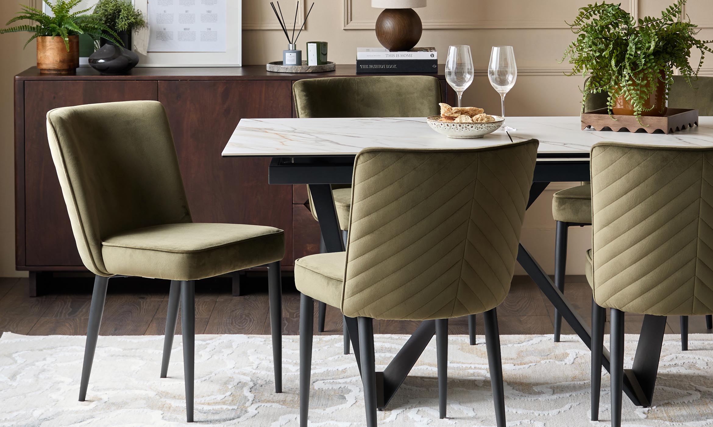 Serena olive green velvet dining chair
