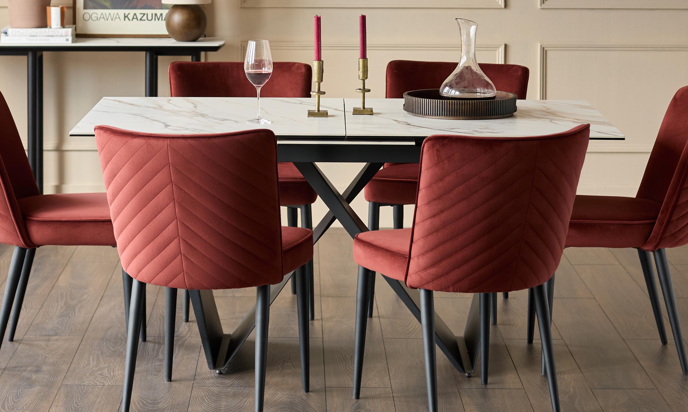 Serena toffee red velvet dining chair