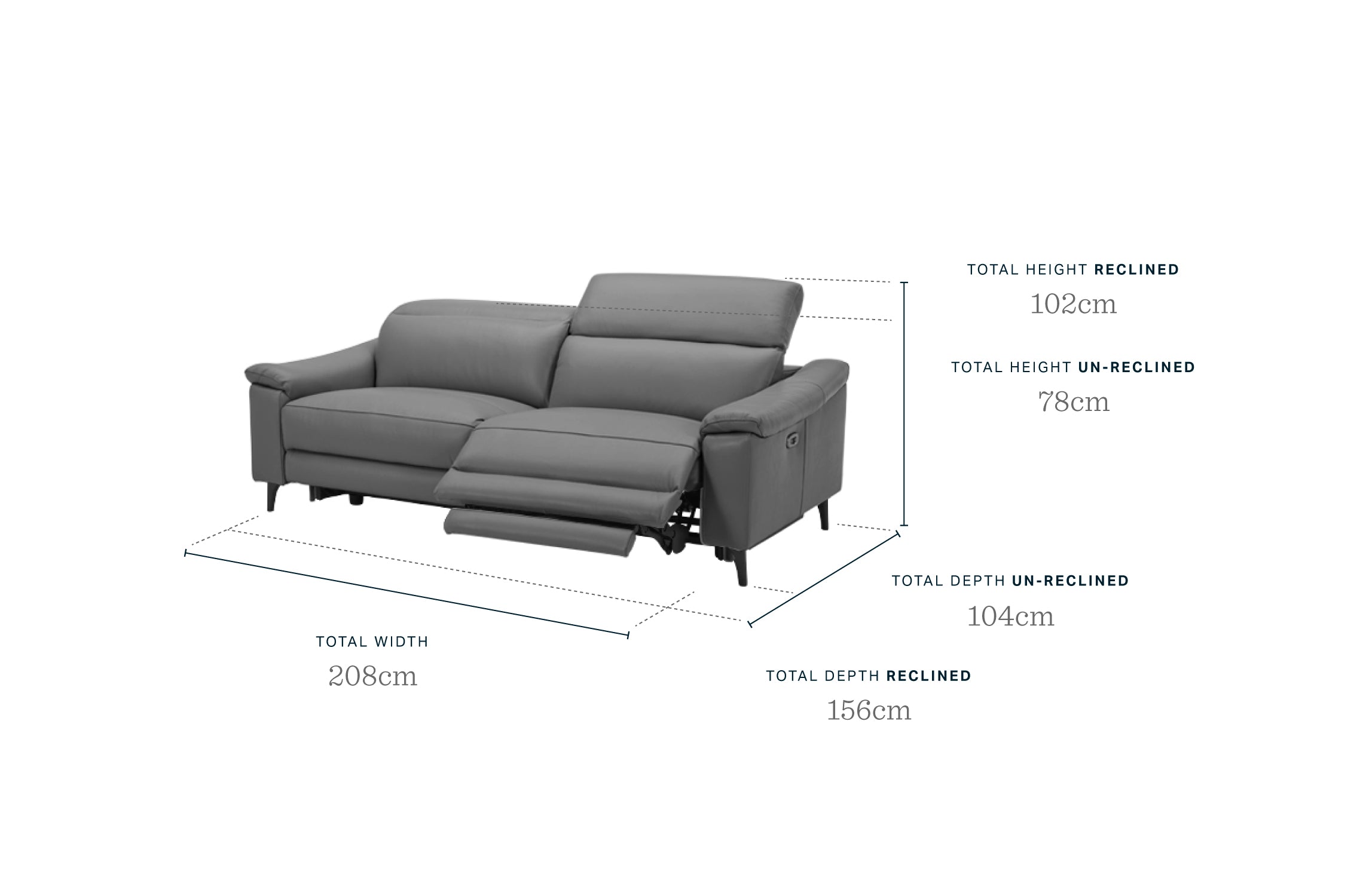 Serene Grey Fabric 3 Seater Recliner Sofa