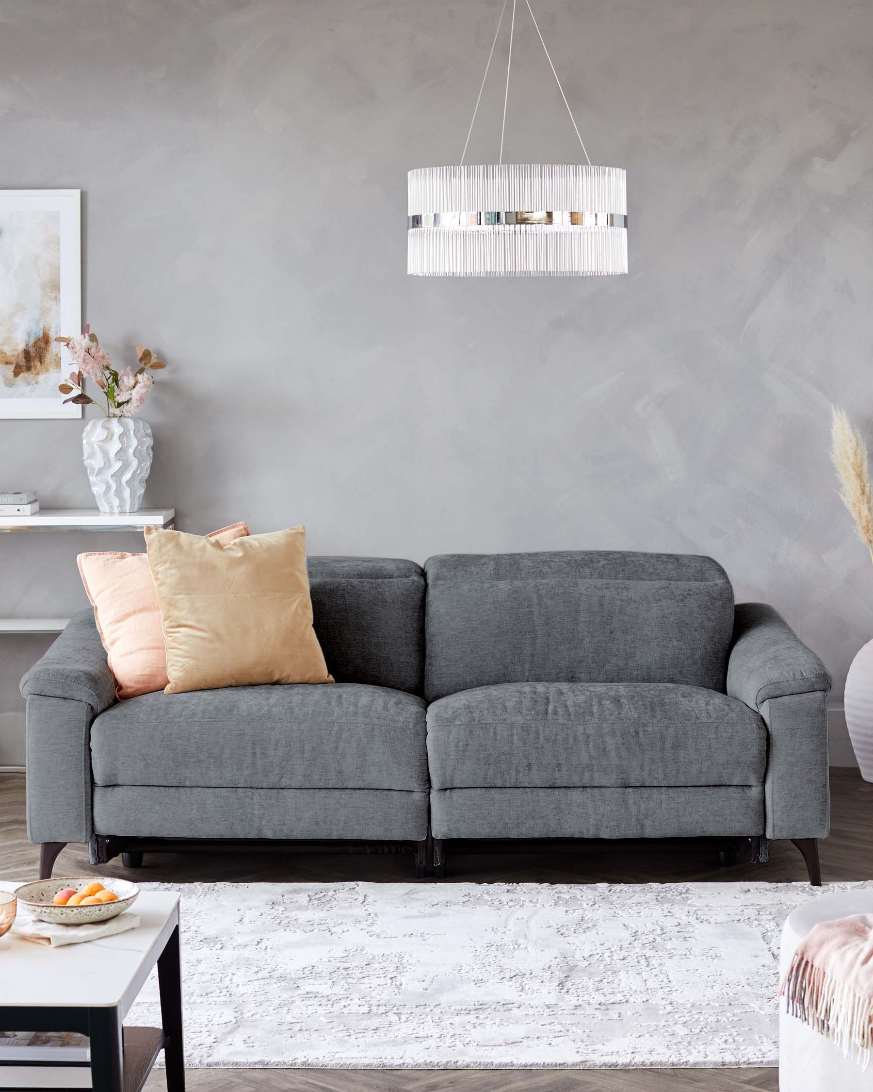 Serene blue grey chenille 3 seater recliner sofa – Danetti