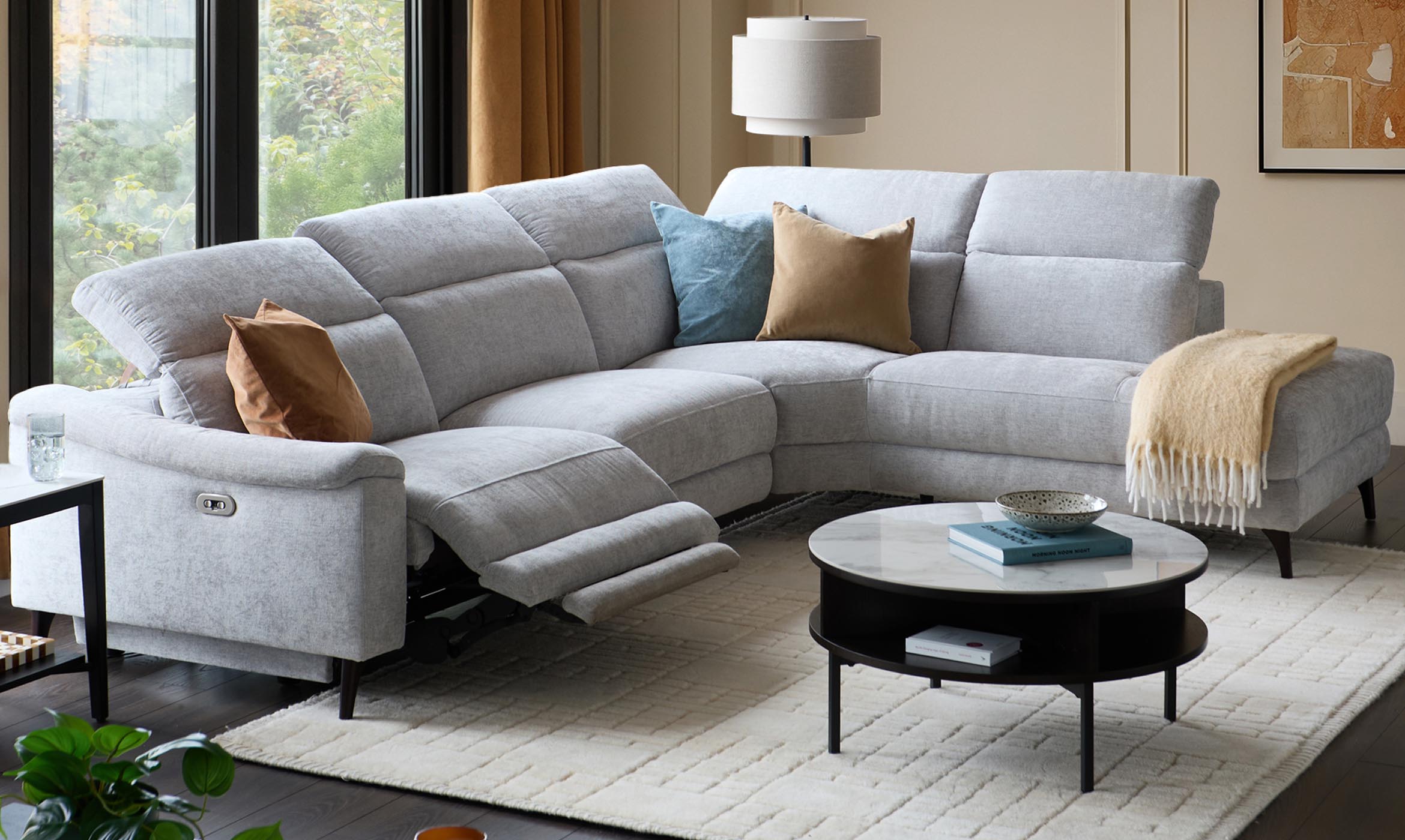 Serene Grey Fabric Recliner Right Corner Chaise Sofa