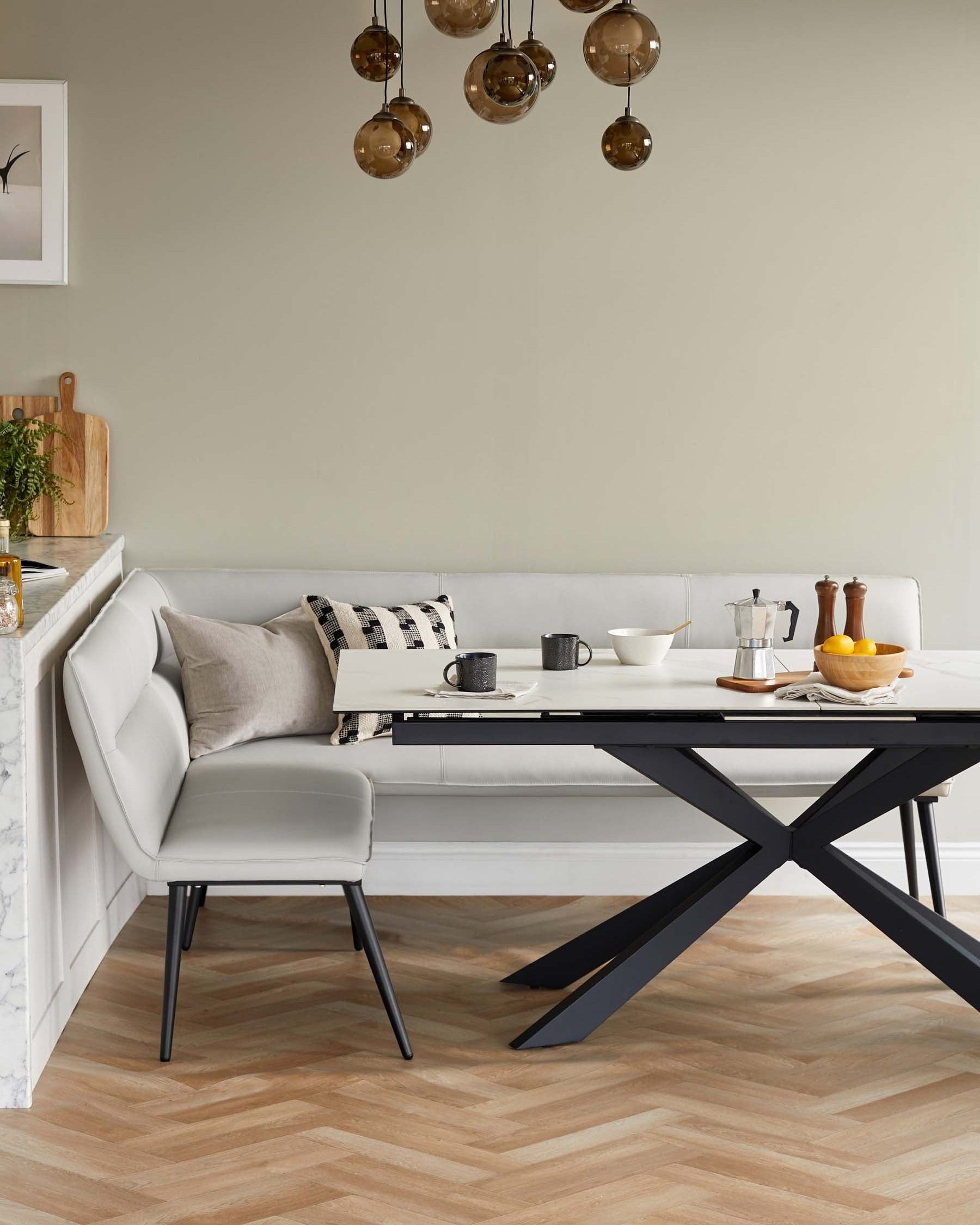 Sofa Grey Table With Bench Light Grey Fabric LHF Corner Dining