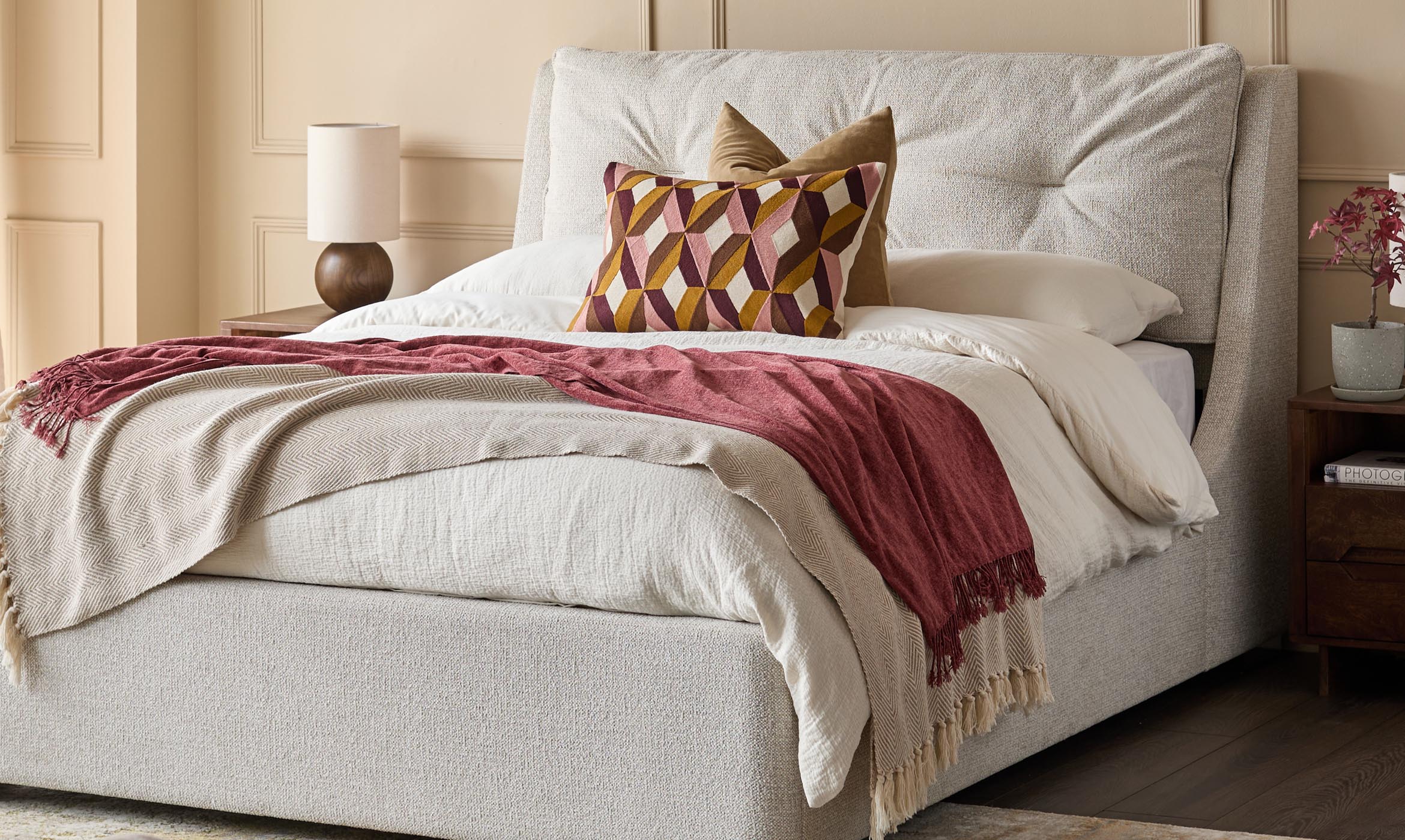 Siesta natural fabric double ottoman storage bed