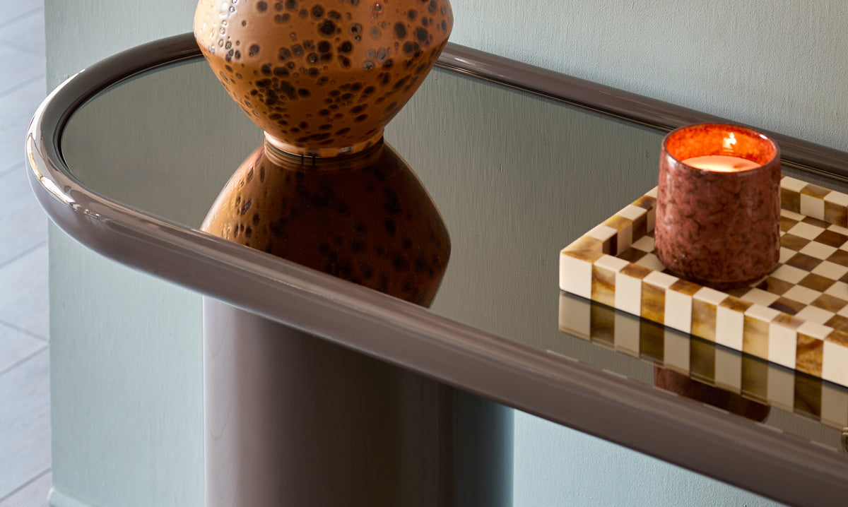 Siravo bronzed mirror with mocha gloss console table