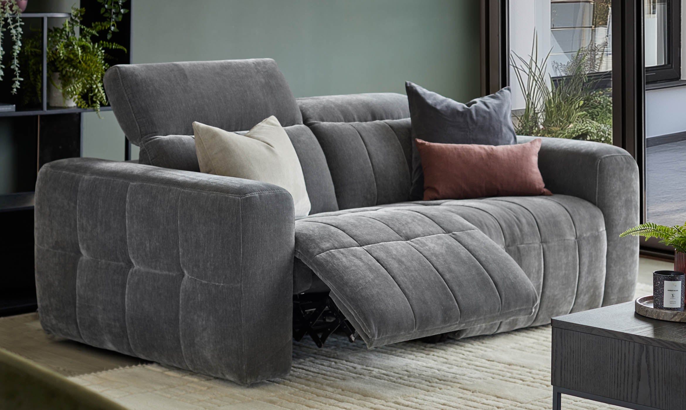 Skye dark grey fabric 2 seater recliner sofa