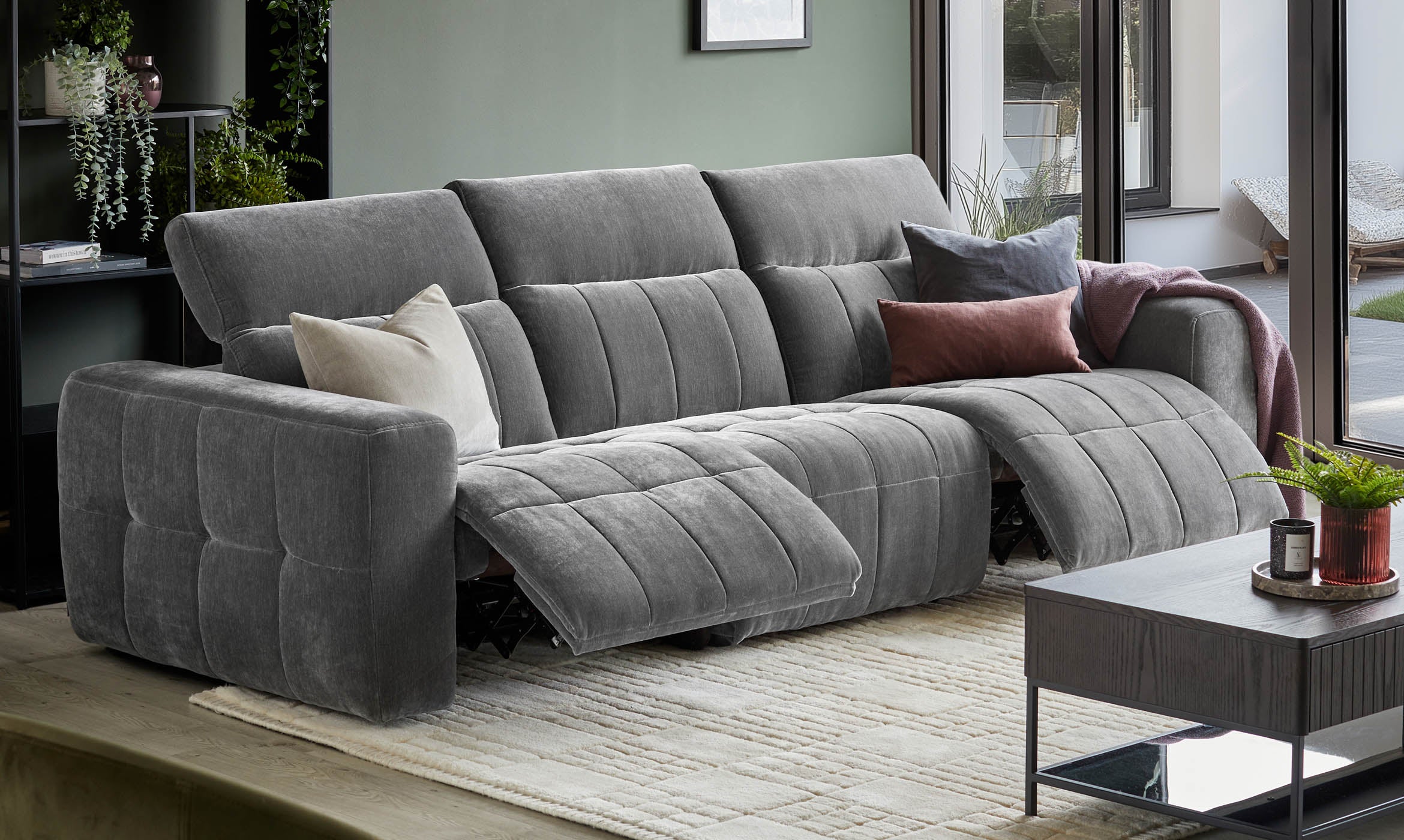 Skye dark grey fabric 3 seater recliner sofa
