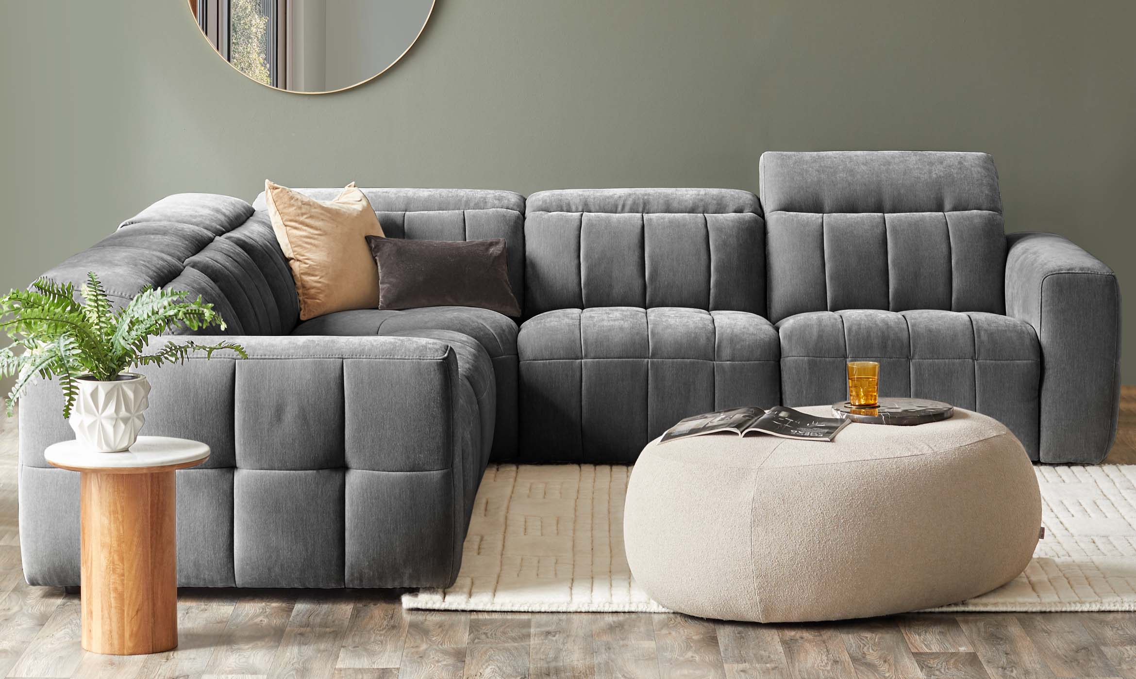 Skye dark grey fabric large corner recliner sofa