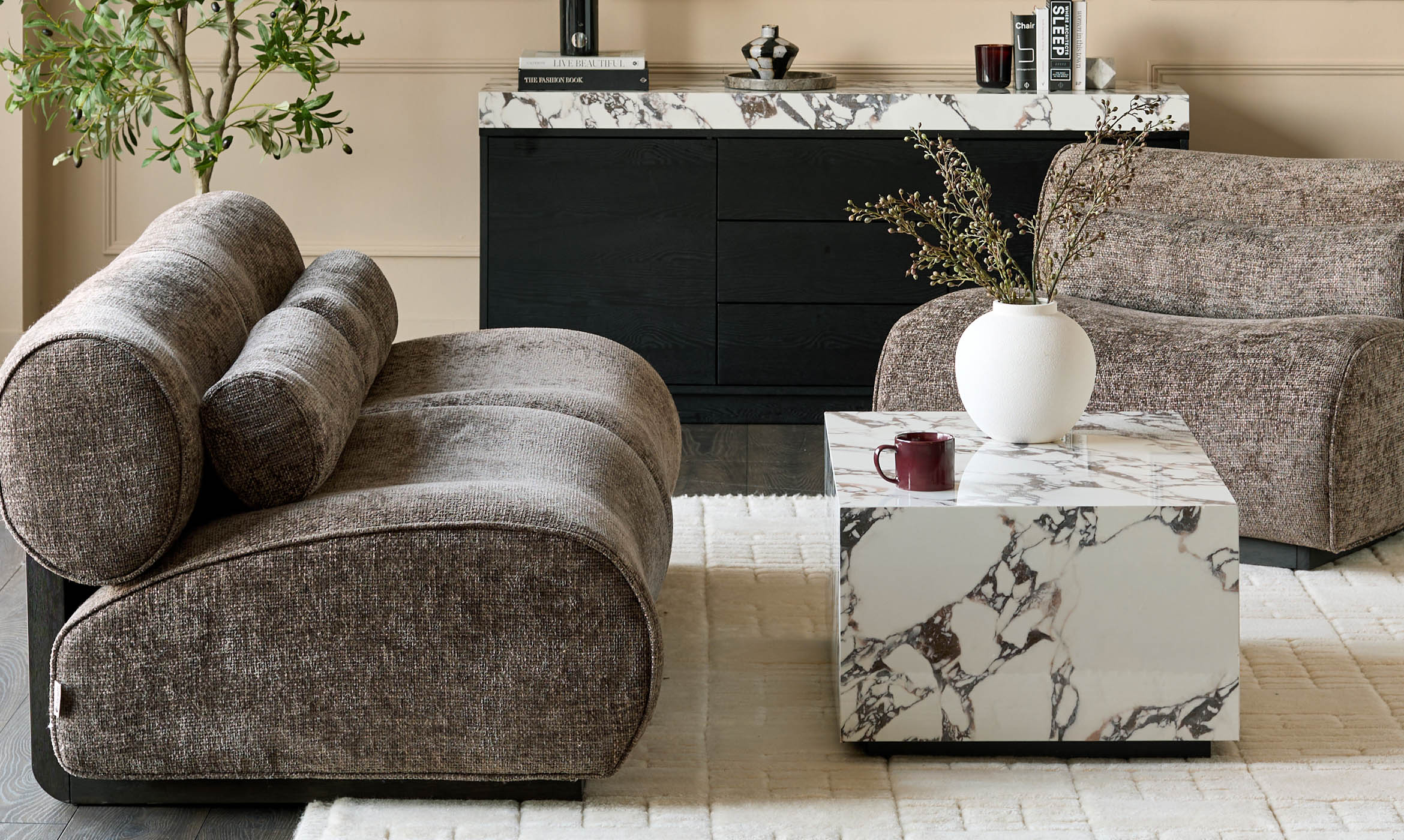 Sofia mocha fabric 2 seater sofa