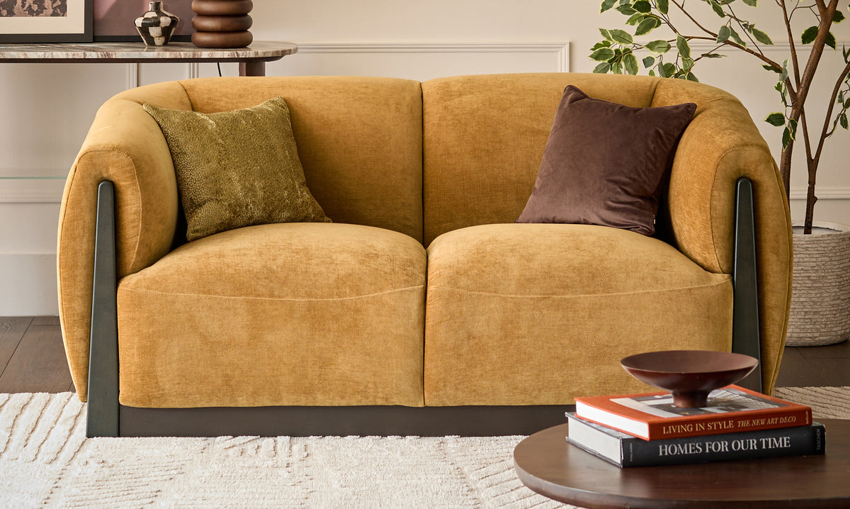 Teagan ochre fabric 2 seater sofa