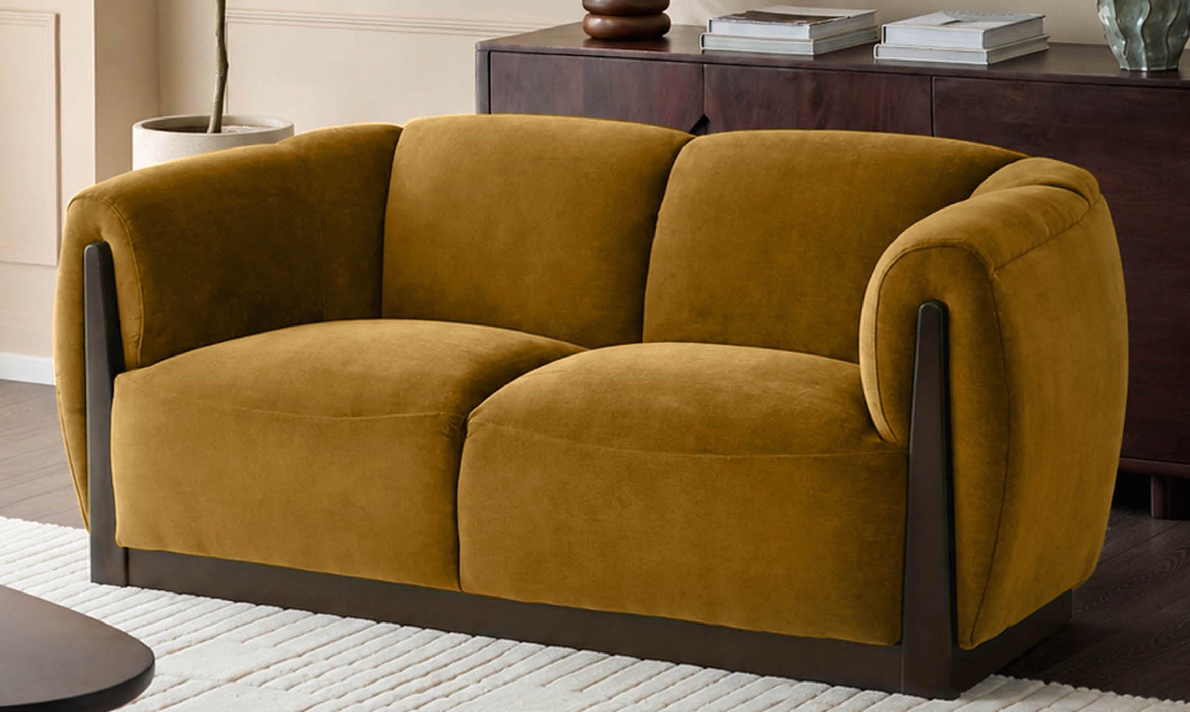 Teagan ochre fabric 2 seater sofa