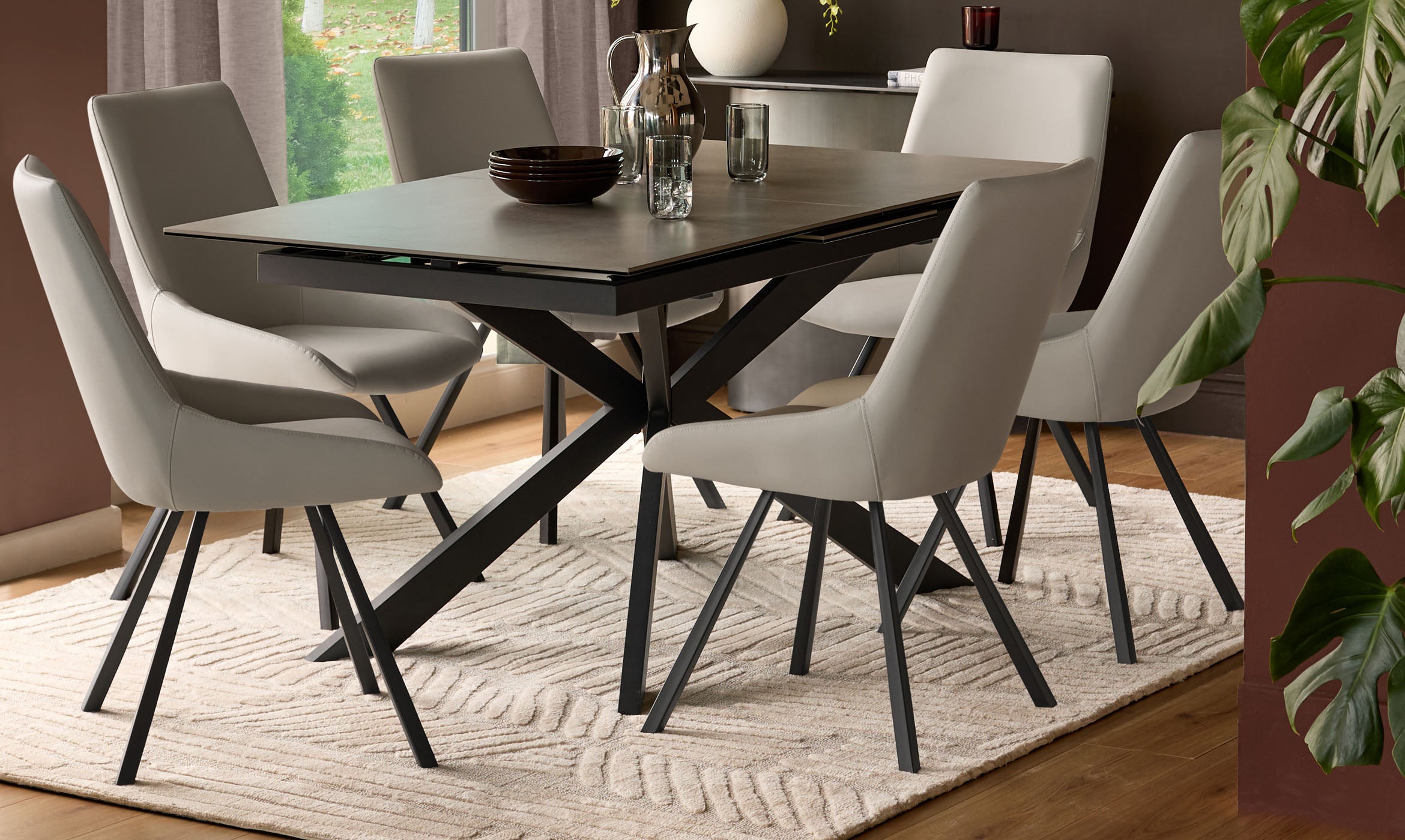 Theo Light Grey Faux Leather Dining Chair With Black Legs