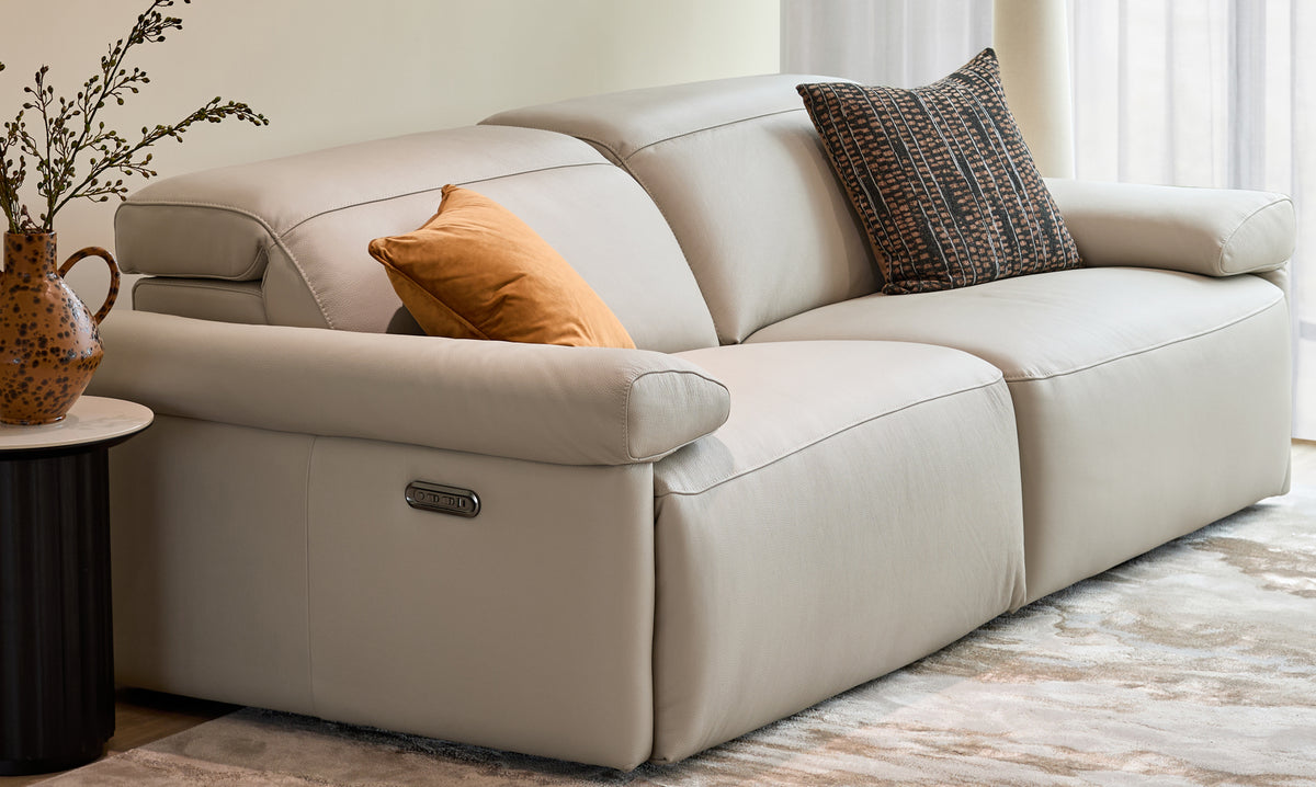 Triana natural grey leather 3 seater sofa
