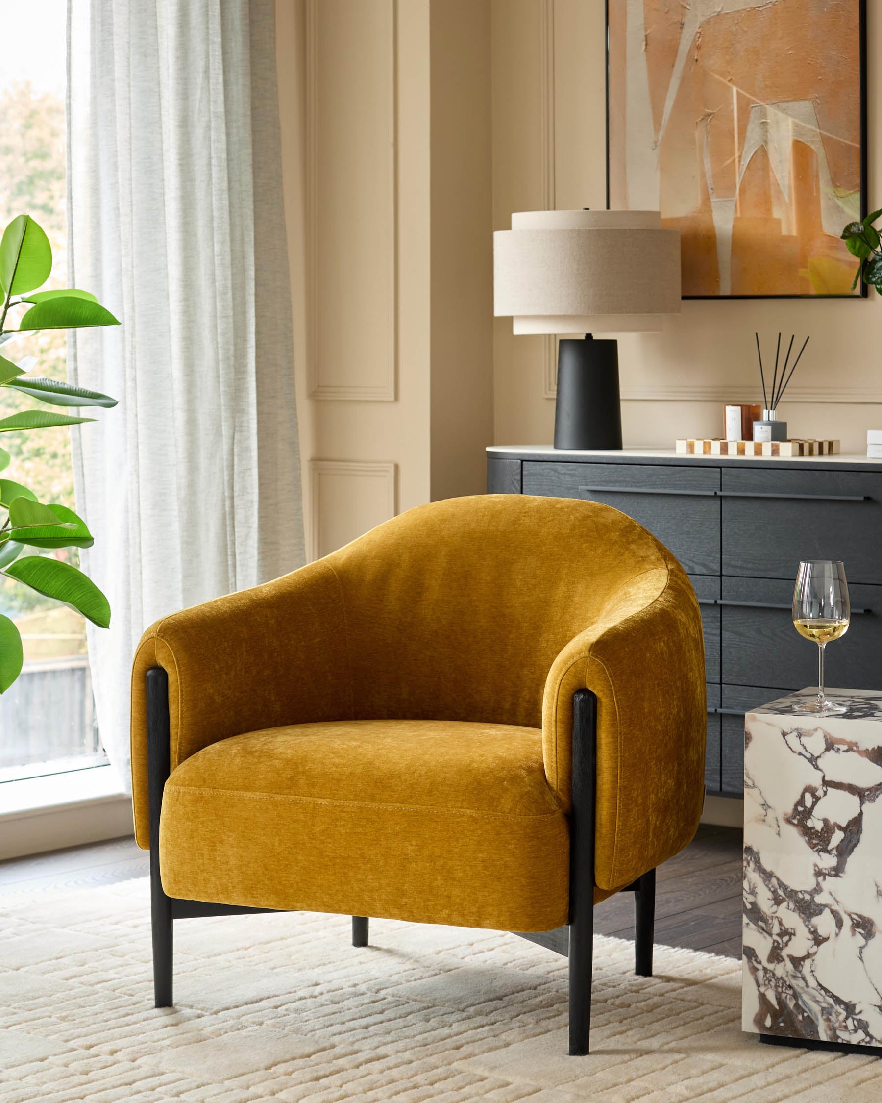 Yellow Ochre Velvet Chair Tristan Ochre Fabric Accent Chair With
