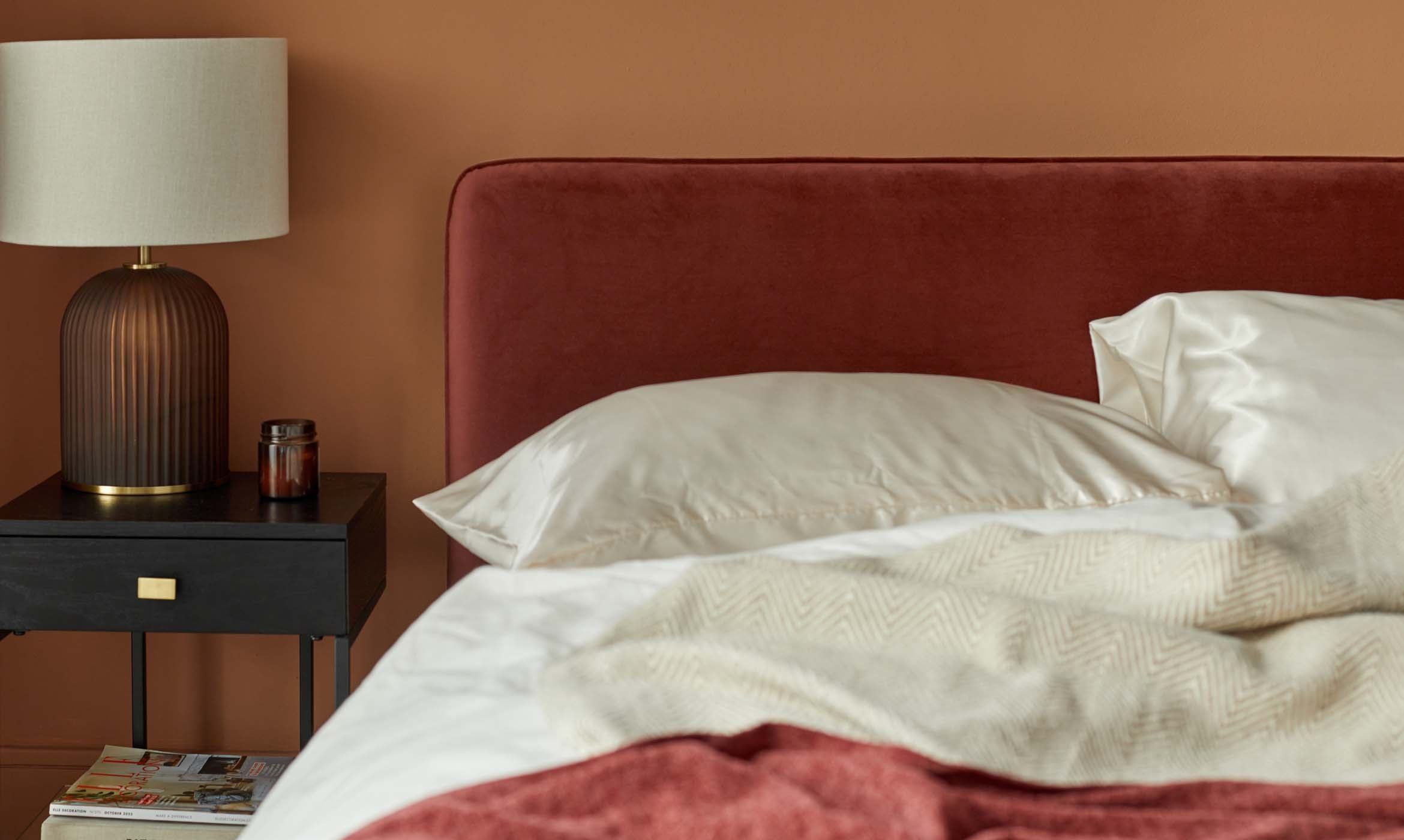 Turin toffee red velvet double ottoman storage bed