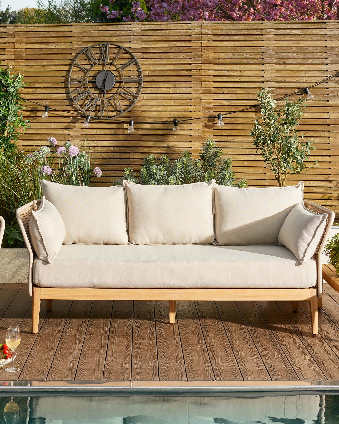 Tuscany Natural wood and rope 3 seater bench
