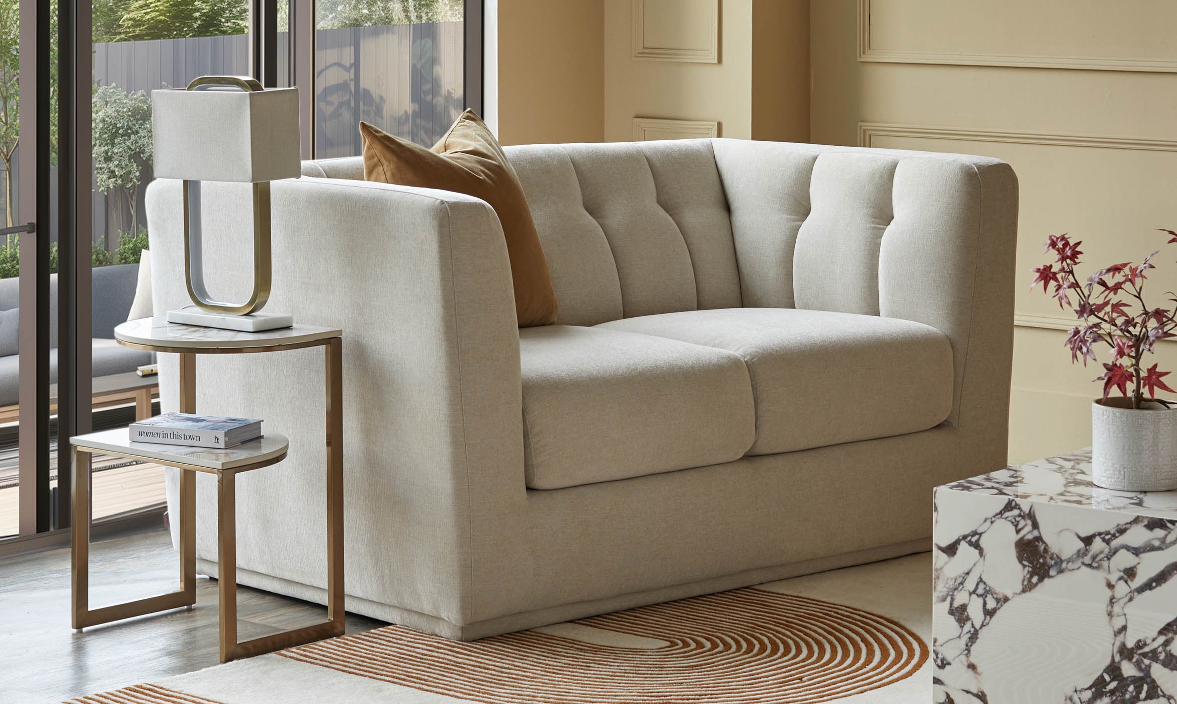 Valentina champagne chenille 2 seater sofa