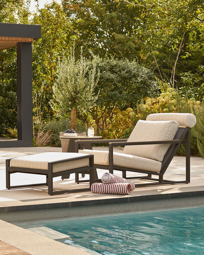 Verano black garden chair with footstool