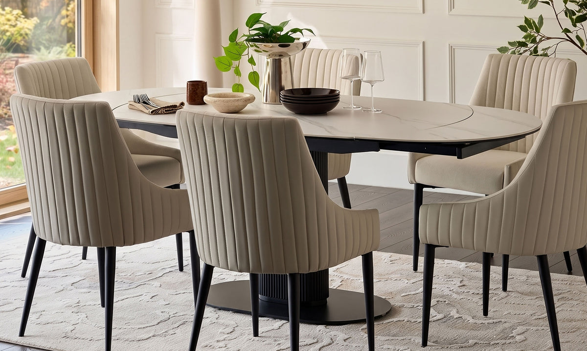 Whitney cream fabric and light grey faux leather dining chair