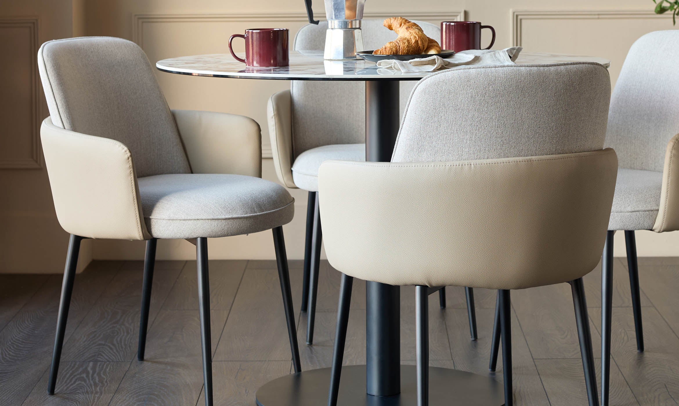 Wren natural fabric and natural faux leather dining chair