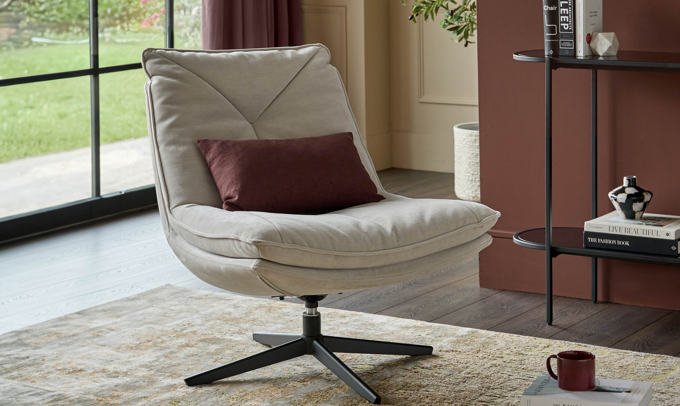 Zia natural grey fabric swivel occasional chair