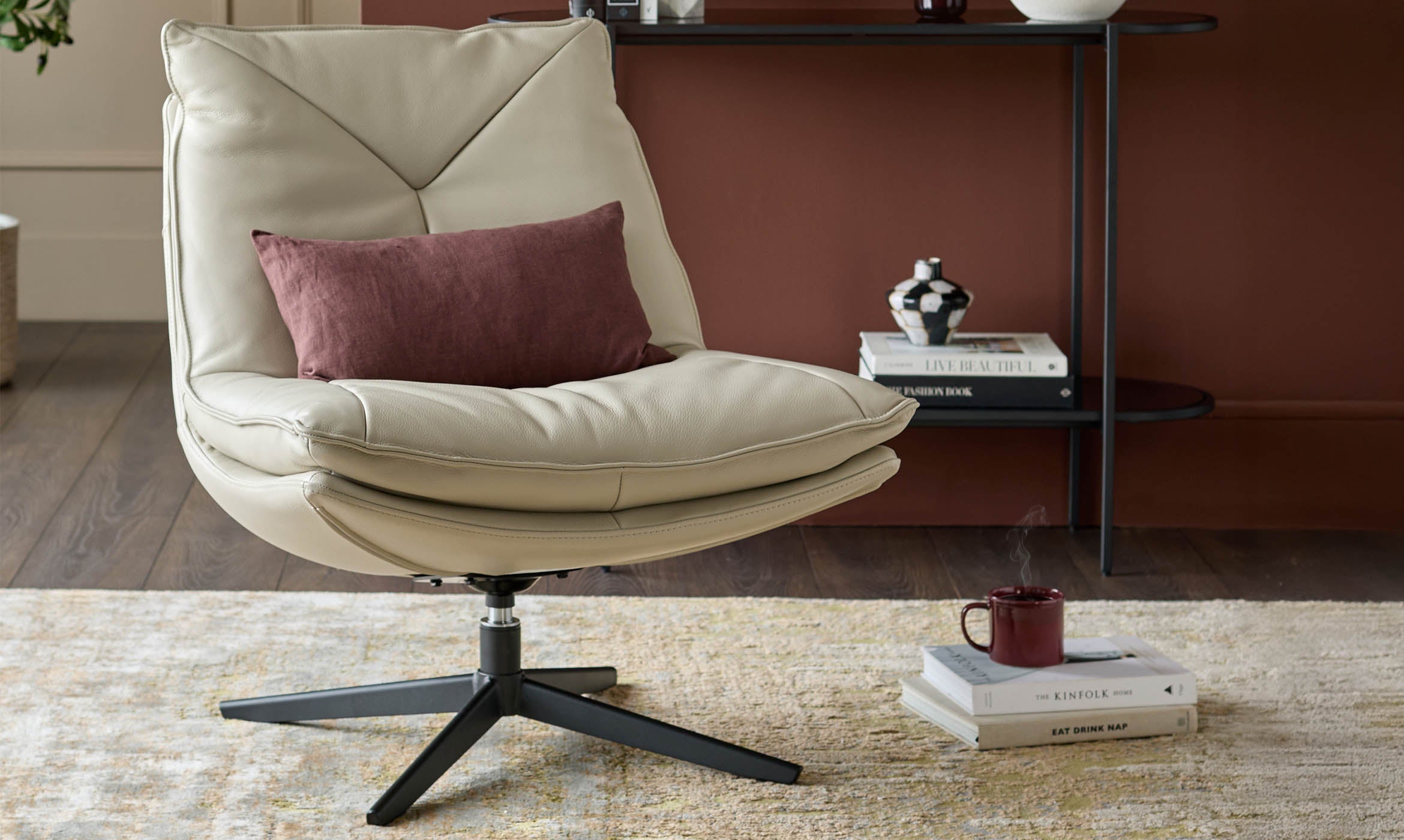 Zia natural grey leather swivel occasional chair