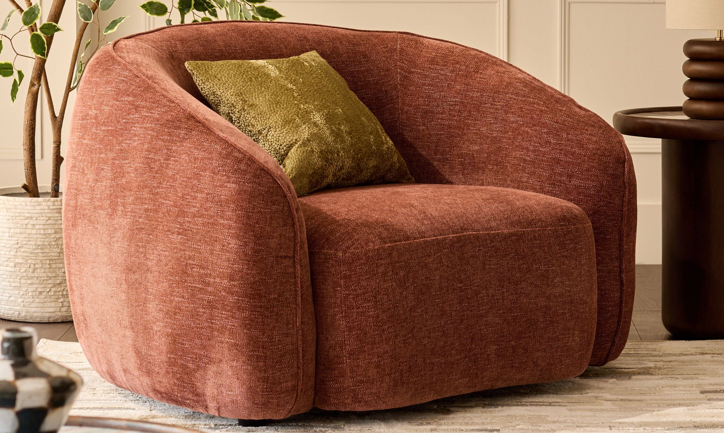 Zoey apricot chenille armchair