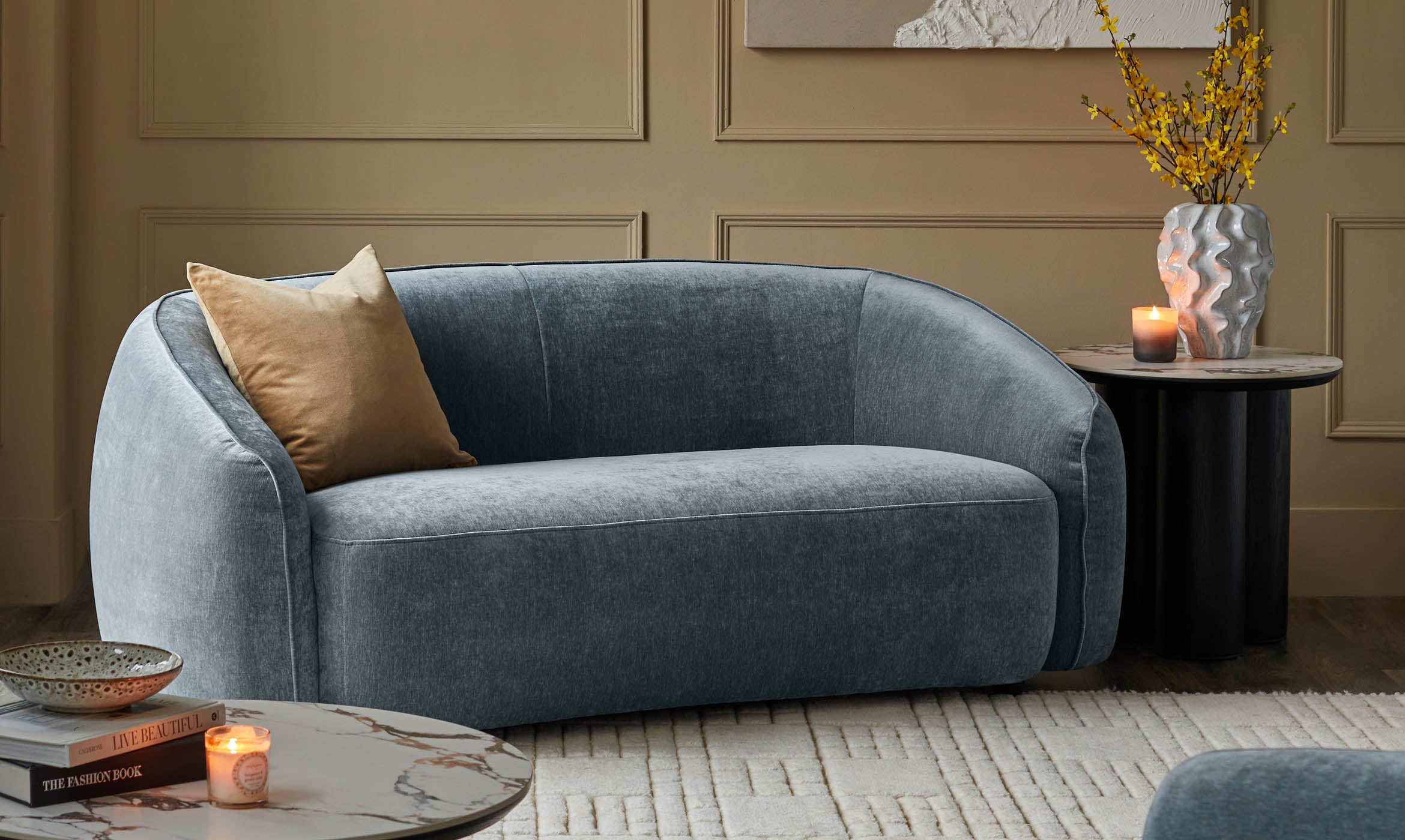 Zoey blue grey fabric 2 seater sofa
