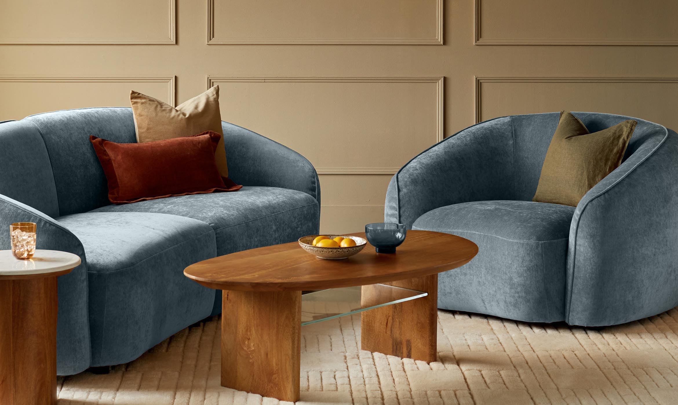 Zoey blue grey fabric 3 seater sofa