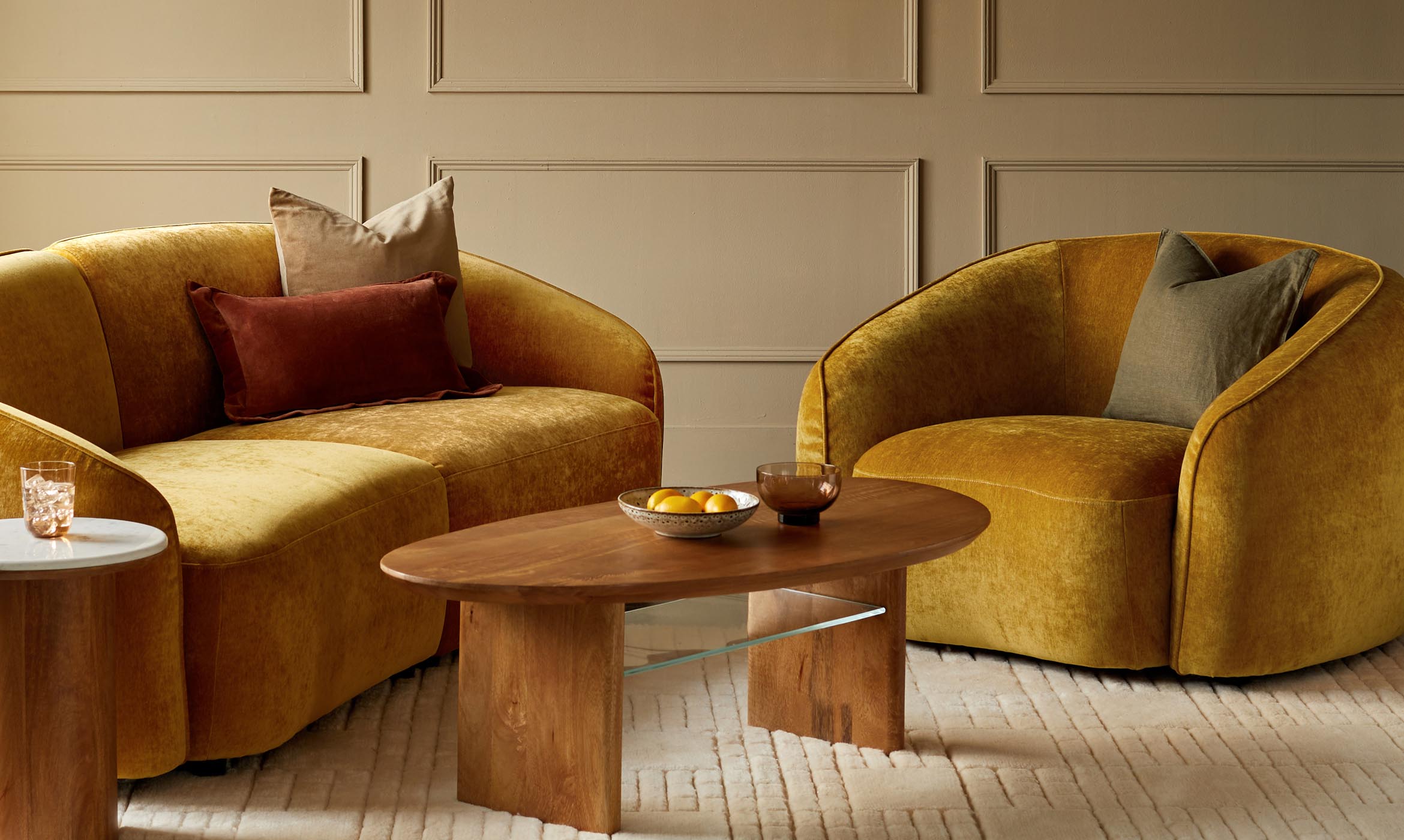 Zoey ochre fabric 2 seater sofa