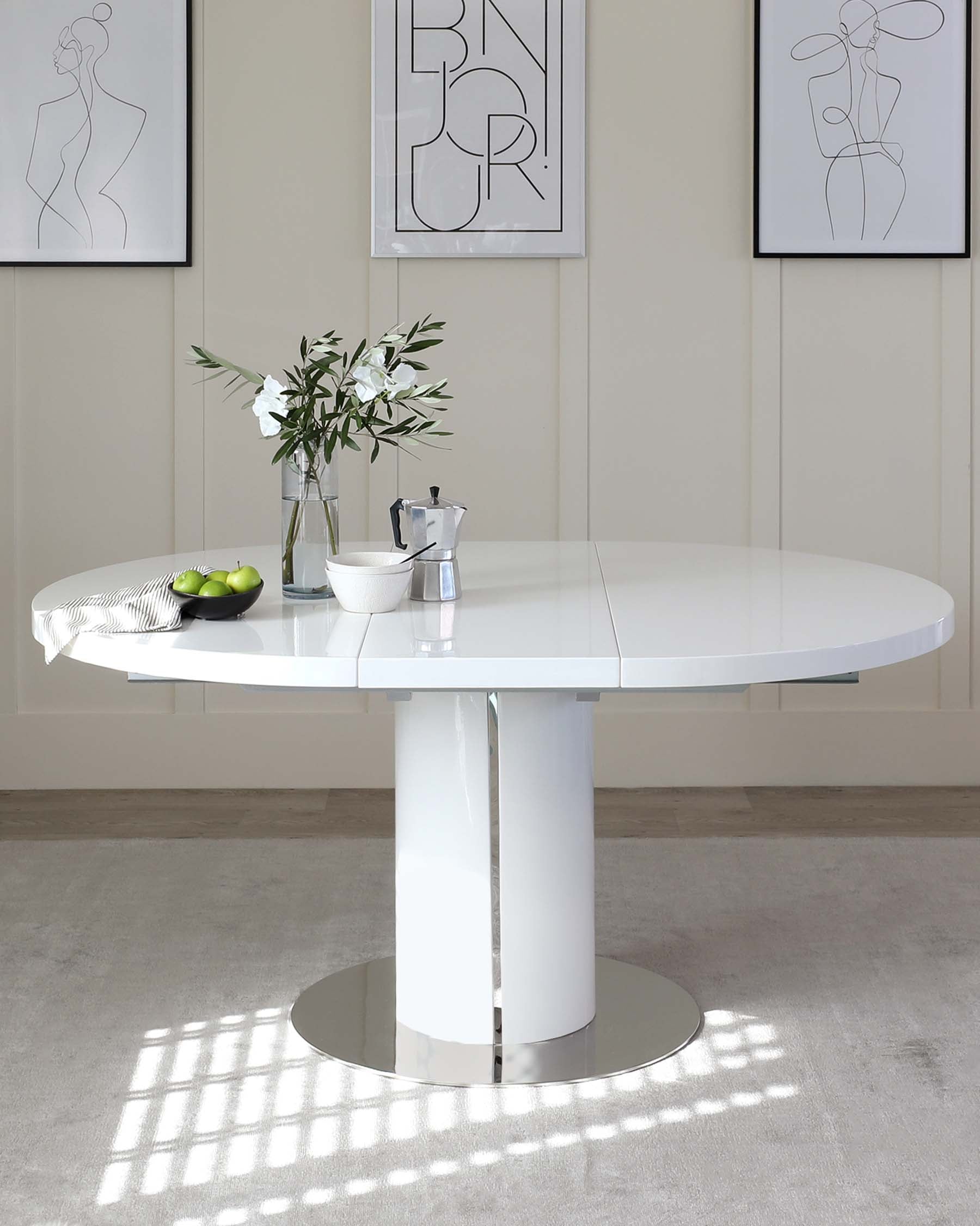 Round Gloss Extending White Dining Table by Danetti