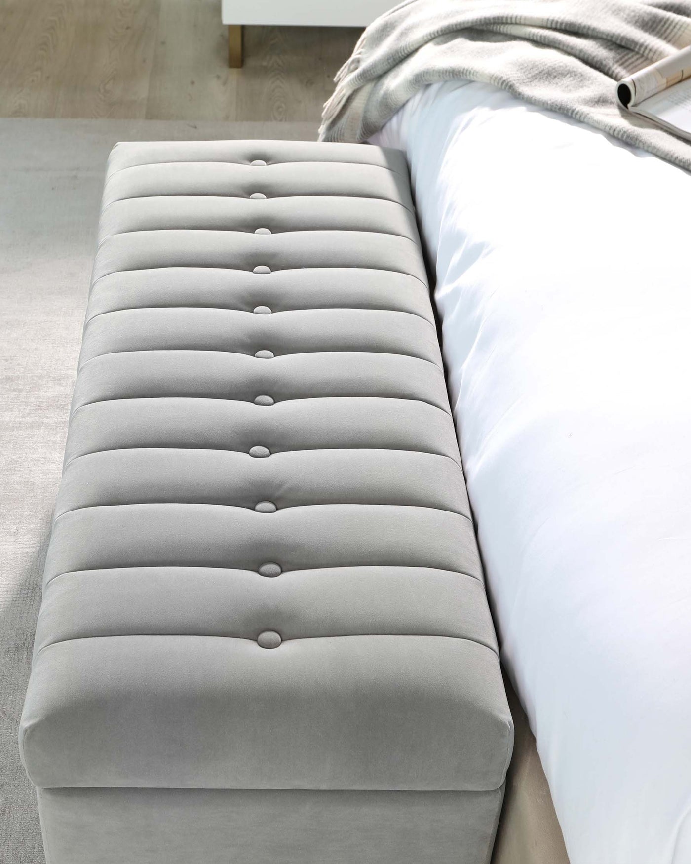 heidi velvet ottoman storage bench light grey