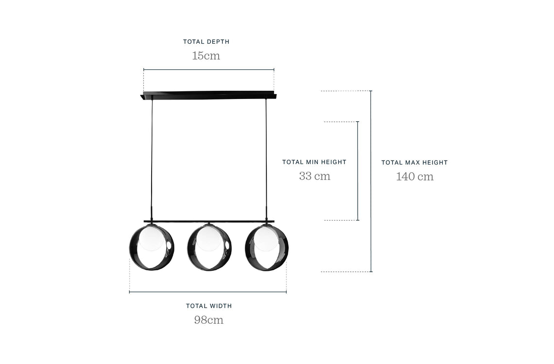 Chloe silver chrome glass 3 bar adjustable pendant