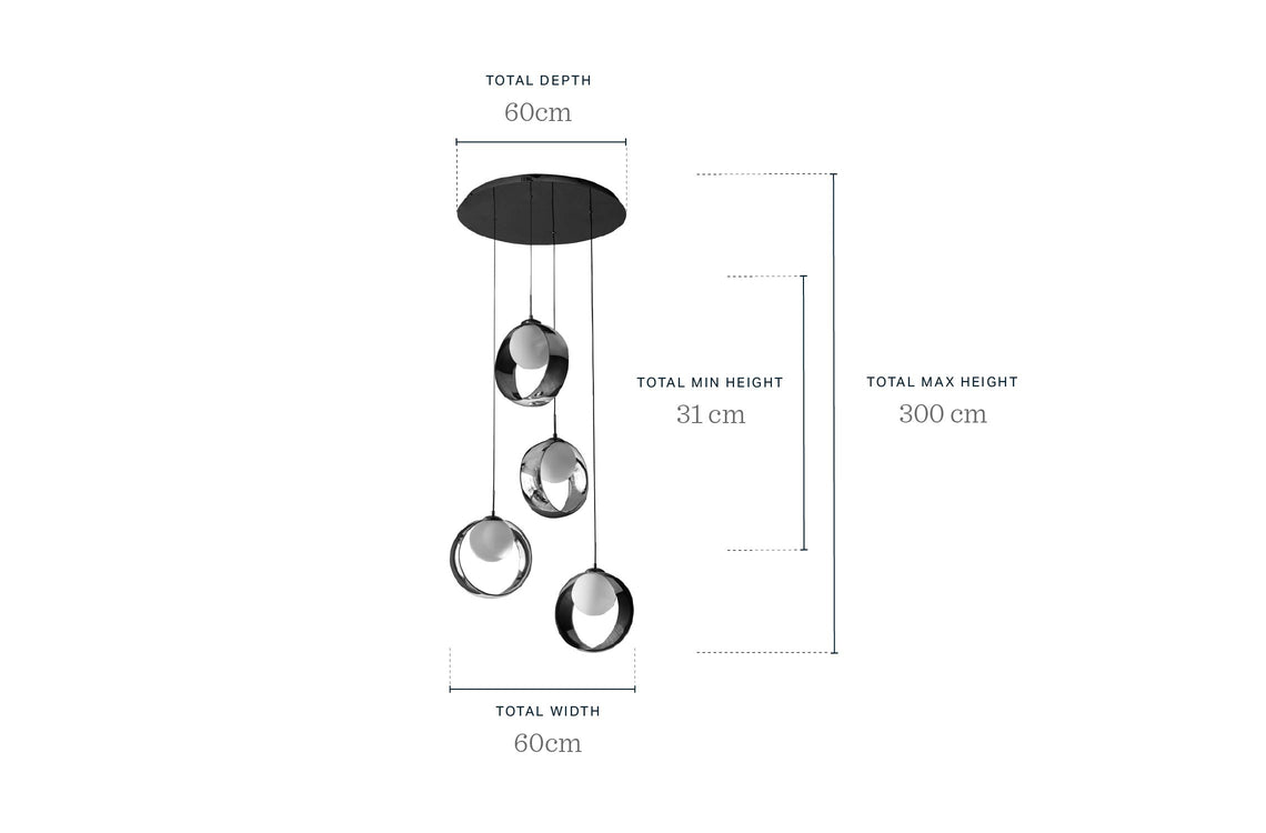 Chloe green glass LED 4 drop adjustable pendant