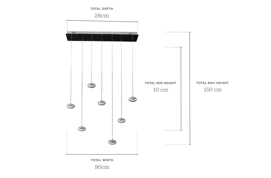 Nina silver chrome with clear gloss LED adjustable 7 pendant
