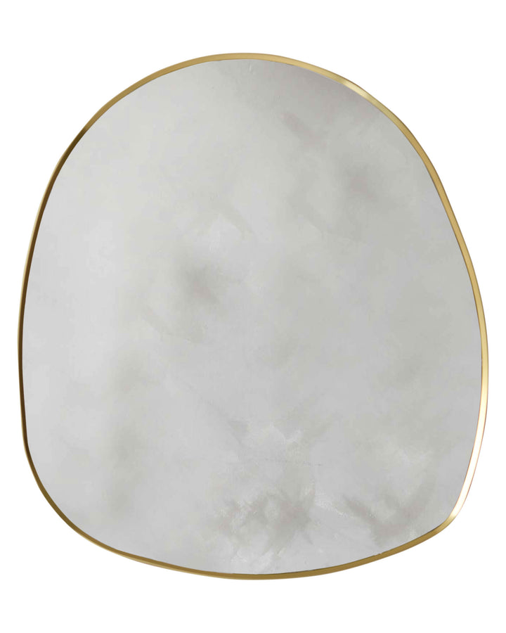 Channing pebble-shaped wall mirror with gold frame finish, displayed against white background.
