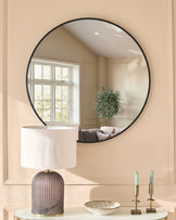 Yannis black large round wall mirror