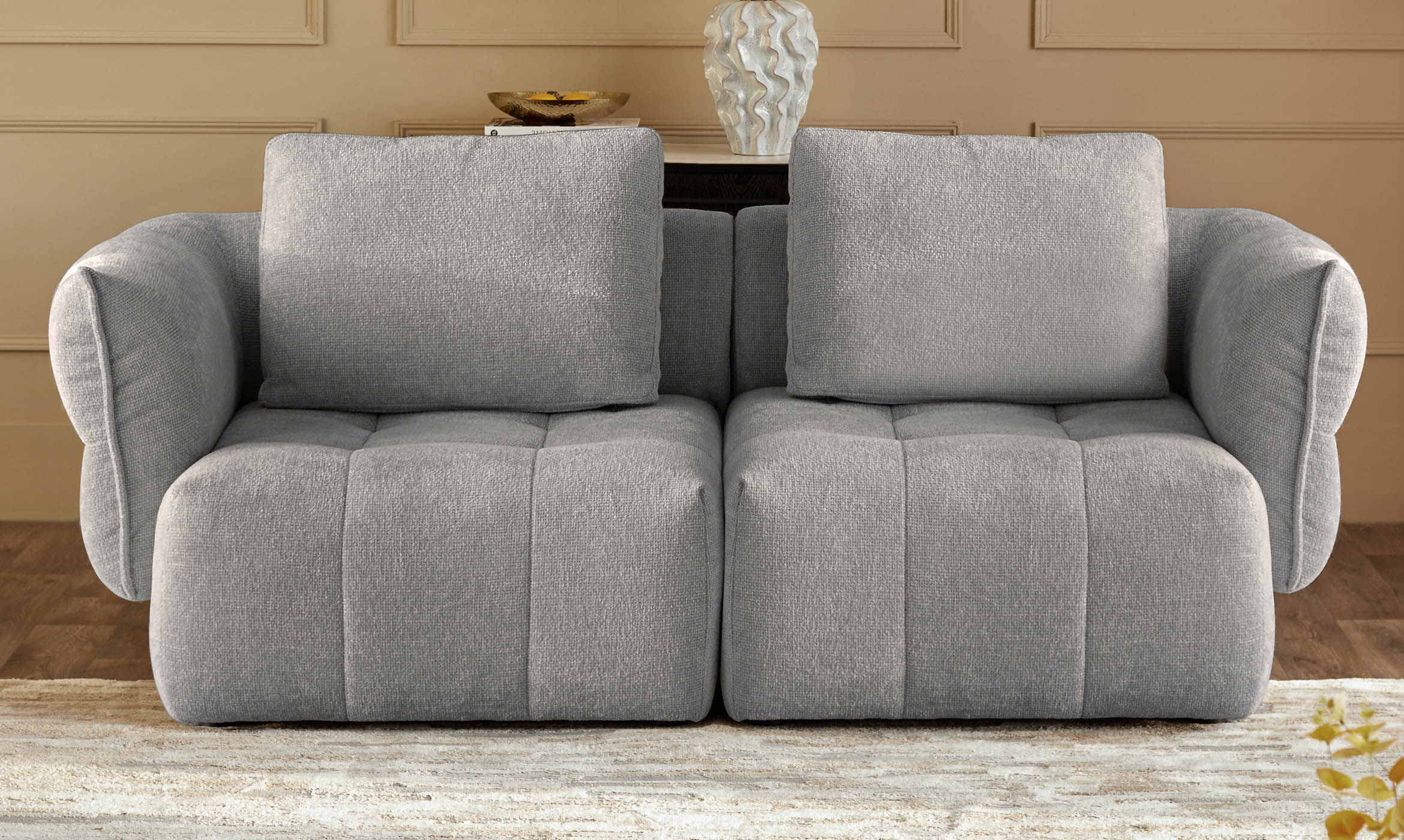 Lillian light grey fabric 2 seater sofa