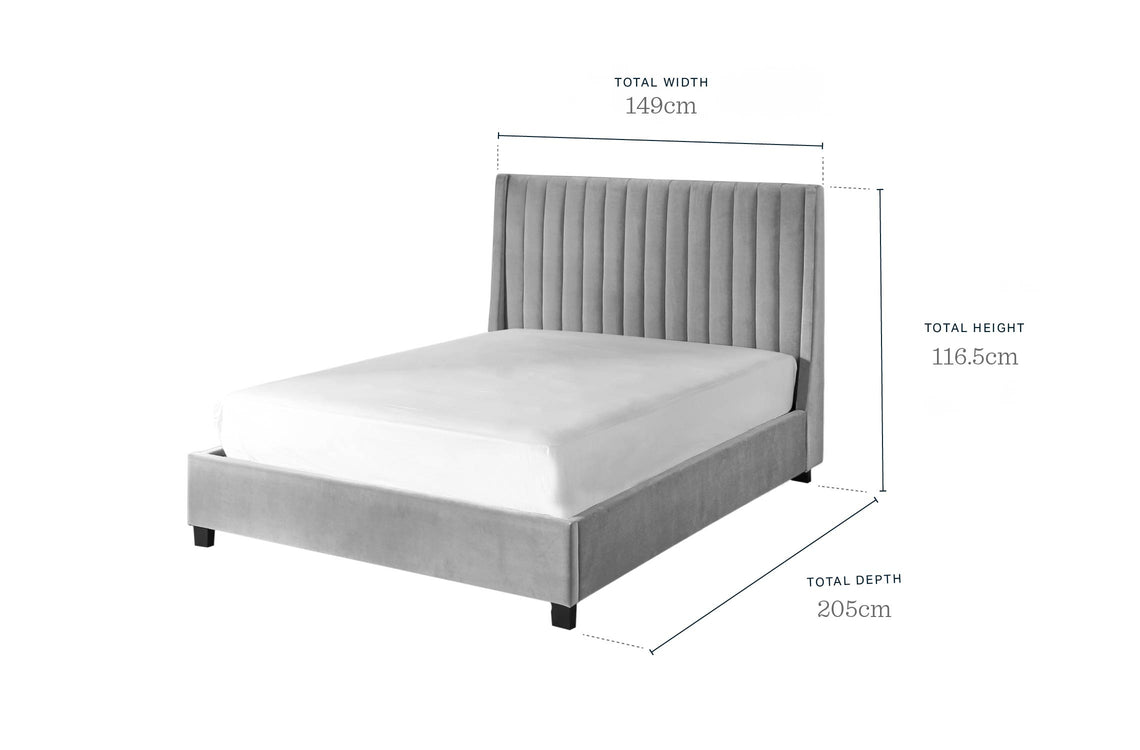 Amalfi light grey velvet double ottoman storage bed