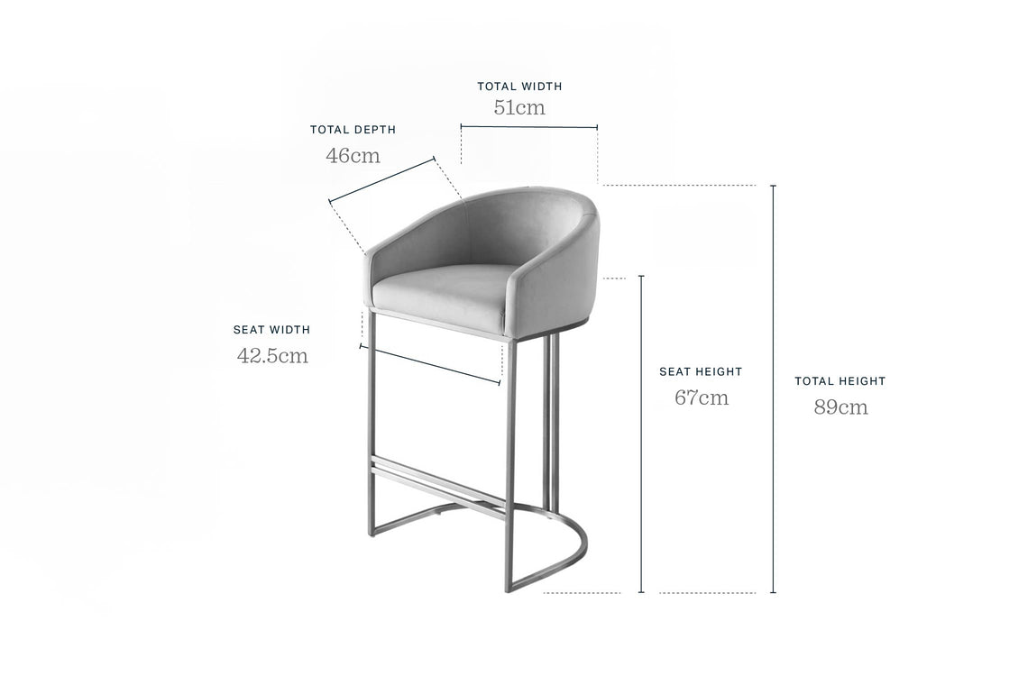 Dakota Dark Grey Velvet and Stainless Steel Bar Stool