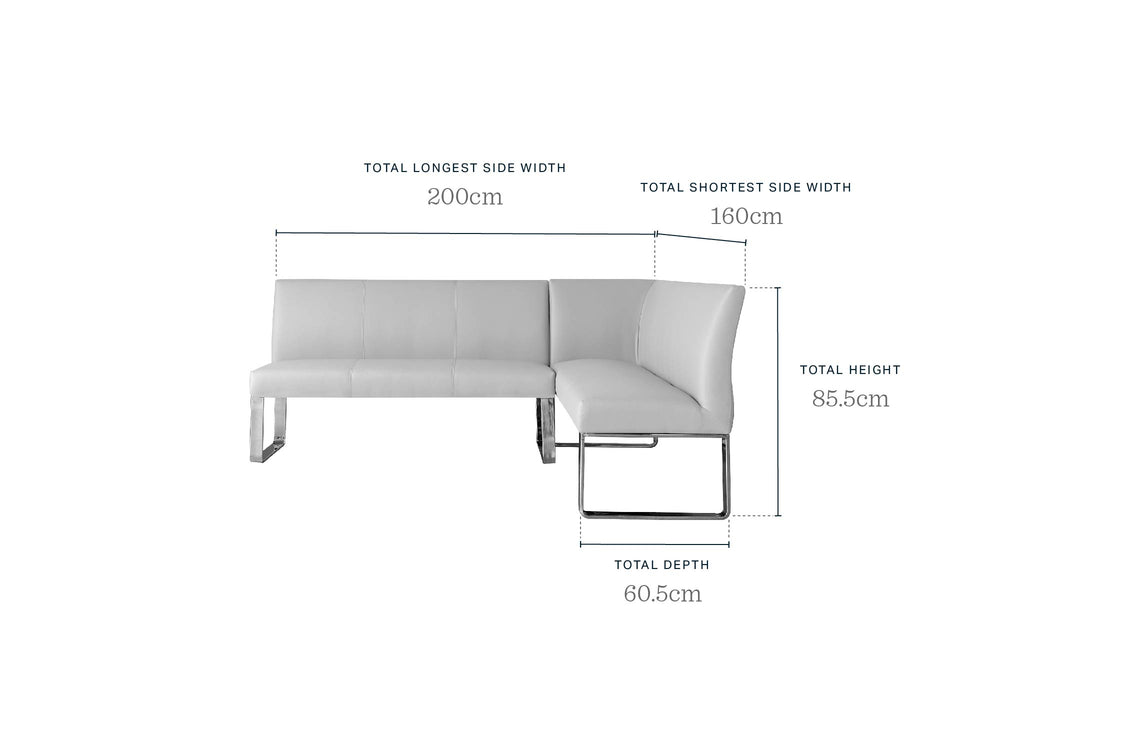 Loop mid grey faux leather left hand corner 5 seater chrome leg dining bench