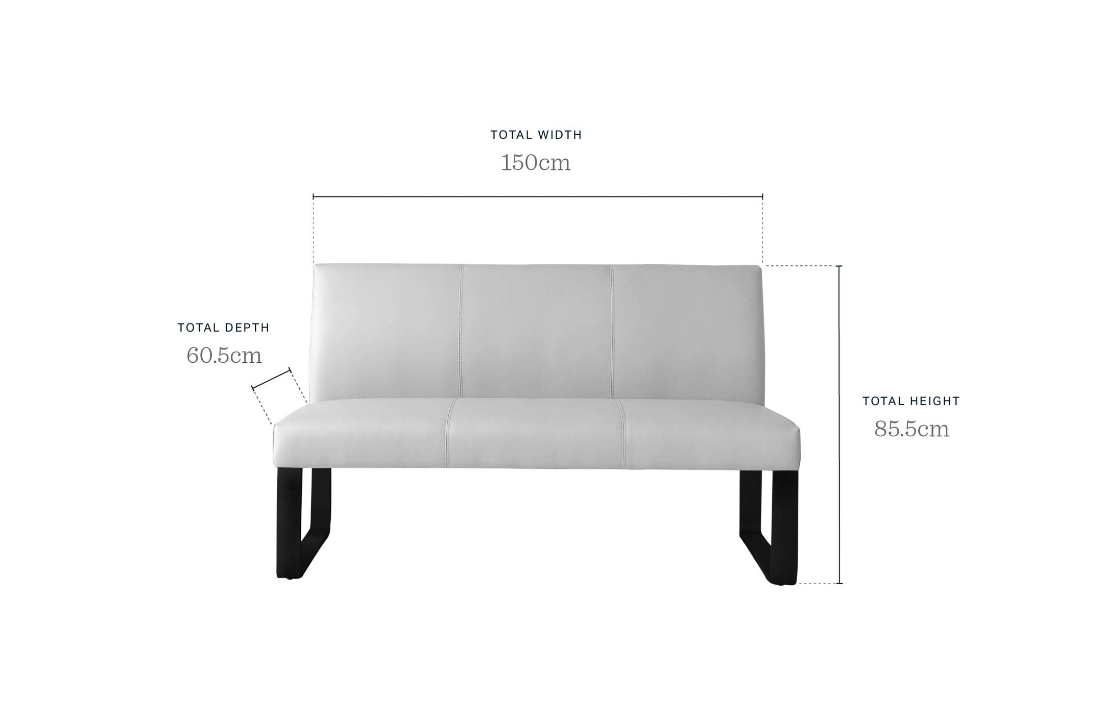 Loop 3 Seater Grey Faux Leather & Stainless Steel Dining Bench With ...