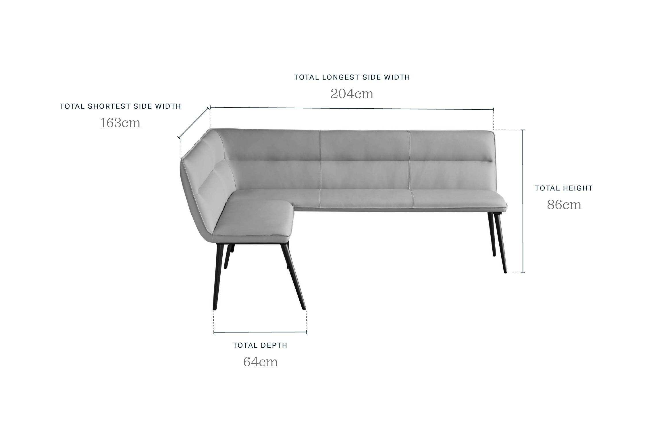 Seth light grey faux leather left hand corner 5 seater dining bench