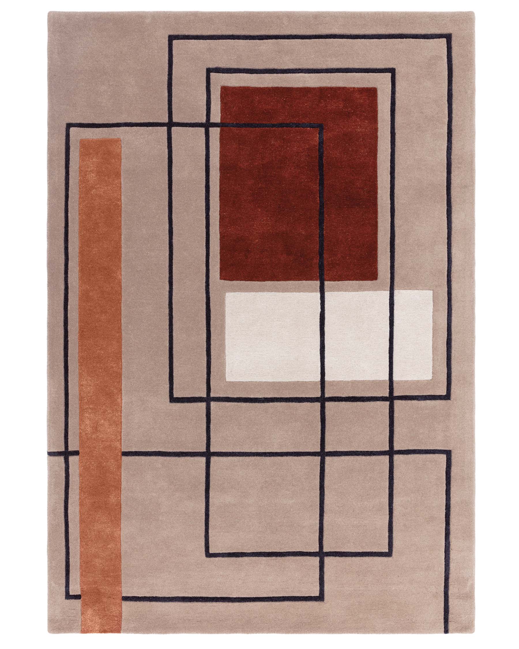 Abstract Squares Medium Sculpted Wool Rug Deep Red – Danetti