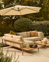 Alvaro natural garden left hand corner bench with coffee table set