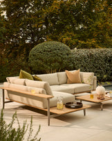 Alvaro natural garden left hand corner bench with coffee table set